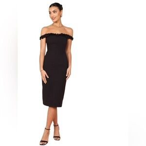 Petal & Pup Black Off-Shoulder Ruffle Midi Dress